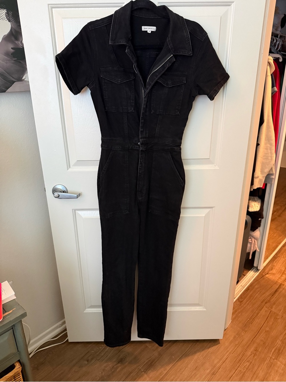Good American Black Short-Sleeve Utility Jumpsuit